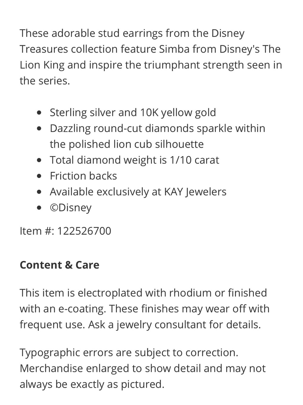Disney Treasures The Lion King 17” Necklace and Earring Set - Picture 5 of 5